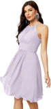 Niulatu Short Halter Top Chiffon Bridesmaid Dresses Tea Length A Line Formal Evening Party Cocktail Dress Dusty HZ1007