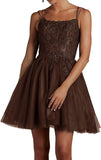 Niulatu Lace Beaded Tulle Homecoming Dresses Short Square Neck Prom Dress Spaghetti Straps Party HZ1007