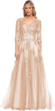 Niulatu Women's V-Neck 3/4 Sleeve Mother of The Bride Dress A-line Tulle Lace Appliques Long Formal Party Dress HZ1007