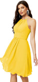 Niulatu Short Halter Top Chiffon Bridesmaid Dresses Tea Length A Line Formal Evening Party Cocktail Dress Dusty HZ1007