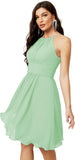 Niulatu Short Halter Top Chiffon Bridesmaid Dresses Tea Length A Line Formal Evening Party Cocktail Dress Dusty HZ1007