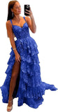 Niulatu Tiered Lace Tulle Prom Dresses Long 2025 Spaghetti Straps Formal Corset Evening Gown with HZ1007