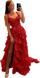 Niulatu Tiered Lace Tulle Prom Dresses Long 2025 Spaghetti Straps Formal Corset Evening Gown with HZ1007