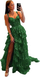 Niulatu Tiered Lace Tulle Prom Dresses Long 2025 Spaghetti Straps Formal Corset Evening Gown with HZ1007