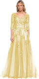 Niulatu Women's V-Neck 3/4 Sleeve Mother of The Bride Dress A-line Tulle Lace Appliques Long Formal Party Dress HZ1007