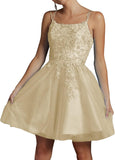 Niulatu Lace Beaded Tulle Homecoming Dresses Short Square Neck Prom Dress Spaghetti Straps Party HZ1007