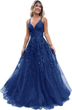 Niulatu Lace Glitter Tulle Prom Dress Long Ball Gown V Neck Formal Evening Dress Maxi Party HZ1007