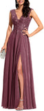 Niulatu Appliques Bridesmaid Dress Long V Neck Beaded Wedding Guest Gown with HZ1007