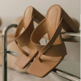 Niulatu Summer New Fashion Apricot Sandals Women Mules High Heels Slippers Sandals Sexy Square Open-toed Heel High Shoes DJSE
