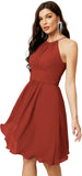 Niulatu Short Halter Top Chiffon Bridesmaid Dresses Tea Length A Line Formal Evening Party Cocktail Dress Dusty HZ1007