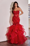 Niulatu Women's Lace Applique Tulle Prom Dresses Long Mermaid Ruffles Sparkly Formal Evening Party HZ1007