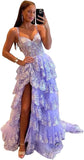 Niulatu Tiered Lace Tulle Prom Dresses Long 2025 Spaghetti Straps Formal Corset Evening Gown with HZ1007