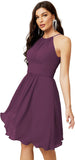 Niulatu Short Halter Top Chiffon Bridesmaid Dresses Tea Length A Line Formal Evening Party Cocktail Dress Dusty HZ1007