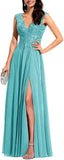 Niulatu Appliques Bridesmaid Dress Long V Neck Beaded Wedding Guest Gown with HZ1007