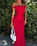 Niulatu Red Off Shoulder Mermaid Long Prom Party Dress Evening Gown HZ1007