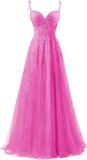 Niulatu Applique Tulle Prom Dresses for Women 2025 Spaghetti Straps Ball Gown Formal Evening Party Gown with HZ1007