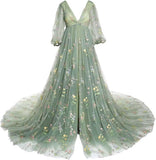 Niulatu Tulle Robe Maternity Dress for Photoshoot Ball Gown Slit Pregnancy Baby Shower HZ1007