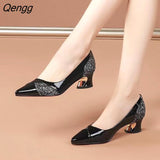 Niulatu Women's Luxury Shoes Elegant Middle Heels Party PU Leather Pointed Pumps Ladies Wedding Shoes Bride Summer Work Soft Sole Autumn DJSE