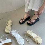 Niulatu Women Summer 2025 Square Toe Pu Leather Platform Wedges Ladies Shoes Causal Rome Gladiator Female Sandal Woman Sandals DJSE
