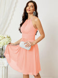Niulatu Short Halter Top Chiffon Bridesmaid Dresses Tea Length A Line Formal Evening Party Cocktail Dress Dusty HZ1007