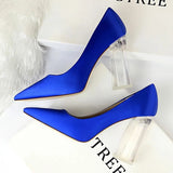Niulatu Shoes Clear Crystal Woman Pumps Silk High Heels Shoes Sexy Wedding Shoes Women Heels Party Shoes Female Plus Size 41 42 DJSE