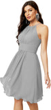 Niulatu Short Halter Top Chiffon Bridesmaid Dresses Tea Length A Line Formal Evening Party Cocktail Dress Dusty HZ1007