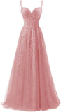 Niulatu Applique Tulle Prom Dresses for Women 2025 Spaghetti Straps Ball Gown Formal Evening Party Gown with HZ1007