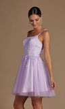 Niulatu Lace Beaded Tulle Homecoming Dresses Short Square Neck Prom Dress Spaghetti Straps Party HZ1007