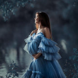 Niulatu Tulle Robe Maternity Dress for Photoshoot Sheer Bridal Lingerie Wedding Gown Long Baby Shower Pregnancy HZ1007