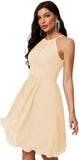 Niulatu Short Halter Top Chiffon Bridesmaid Dresses Tea Length A Line Formal Evening Party Cocktail Dress Dusty HZ1007