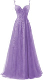 Niulatu Applique Tulle Prom Dresses for Women 2025 Spaghetti Straps Ball Gown Formal Evening Party Gown with HZ1007