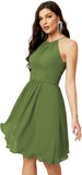 Niulatu Short Halter Top Chiffon Bridesmaid Dresses Tea Length A Line Formal Evening Party Cocktail Dress Dusty HZ1007