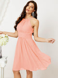 Niulatu Short Halter Top Chiffon Bridesmaid Dresses Tea Length A Line Formal Evening Party Cocktail Dress Dusty HZ1007