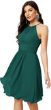 Niulatu Short Halter Top Chiffon Bridesmaid Dresses Tea Length A Line Formal Evening Party Cocktail Dress Dusty HZ1007