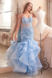 Niulatu Women's Lace Applique Tulle Prom Dresses Long Mermaid Ruffles Sparkly Formal Evening Party HZ1007