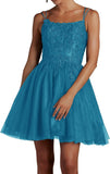Niulatu Lace Beaded Tulle Homecoming Dresses Short Square Neck Prom Dress Spaghetti Straps Party HZ1007