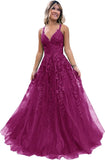 Niulatu Lace Glitter Tulle Prom Dress Long Ball Gown V Neck Formal Evening Dress Maxi Party HZ1007