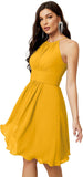Niulatu Short Halter Top Chiffon Bridesmaid Dresses Tea Length A Line Formal Evening Party Cocktail Dress Dusty HZ1007
