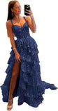 Niulatu Tiered Lace Tulle Prom Dresses Long 2025 Spaghetti Straps Formal Corset Evening Gown with HZ1007