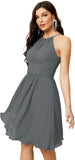 Niulatu Short Halter Top Chiffon Bridesmaid Dresses Tea Length A Line Formal Evening Party Cocktail Dress Dusty HZ1007