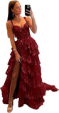 Niulatu Tiered Lace Tulle Prom Dresses Long 2025 Spaghetti Straps Formal Corset Evening Gown with HZ1007