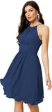 Niulatu Short Halter Top Chiffon Bridesmaid Dresses Tea Length A Line Formal Evening Party Cocktail Dress Dusty HZ1007
