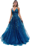 Niulatu Lace Glitter Tulle Prom Dress Long Ball Gown V Neck Formal Evening Dress Maxi Party HZ1007