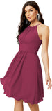 Niulatu Short Halter Top Chiffon Bridesmaid Dresses Tea Length A Line Formal Evening Party Cocktail Dress Dusty HZ1007