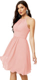 Niulatu Short Halter Top Chiffon Bridesmaid Dresses Tea Length A Line Formal Evening Party Cocktail Dress Dusty HZ1007