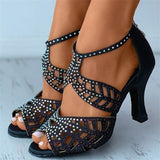 Niulatu new women's shoes large size stiletto rhinestone hollow fish mouth sexy rear zipper ladies sandals designer sandals DJSE