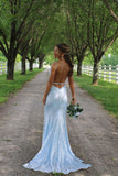 Light Blue Sequin Fitted Formal Dress with 3D HZ0308