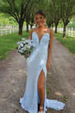 Light Blue Sequin Fitted Formal Dress with 3D HZ0308
