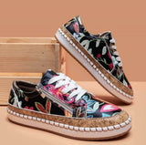 Niulatu Women Sneakers for Women 2025 Leather Floral Printed Vulcanized Shoes Lace-up Ladies Platform Sport Shoes Zapatillas DJSE