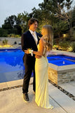 Strapless Yellow Fitted Long Prom Dress with Lace-up HZ0308